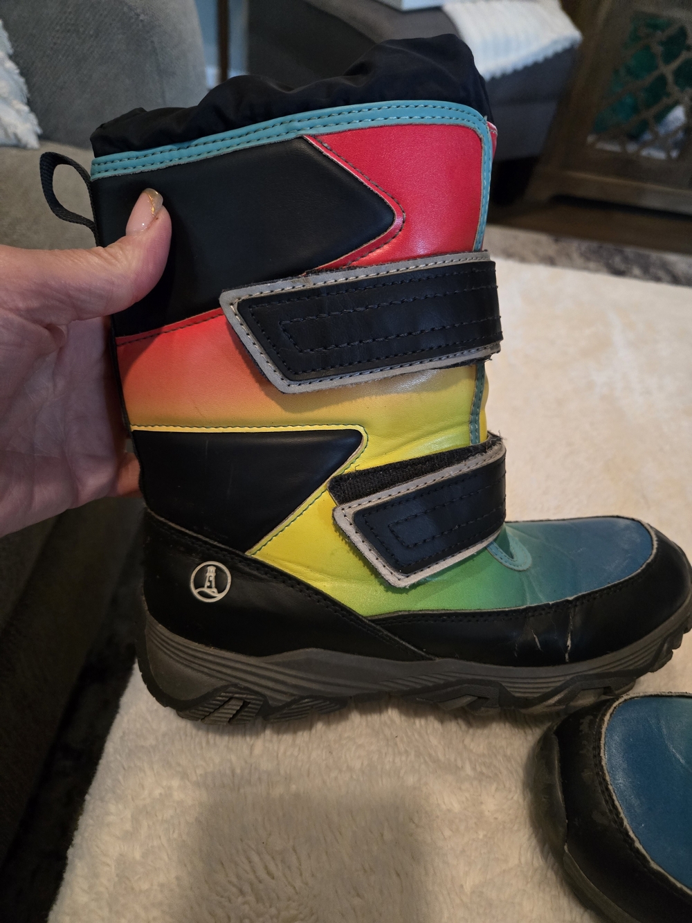 Kids Rainbow Lands End Snow Boots with Velcro Straps - Picture 4 of 8